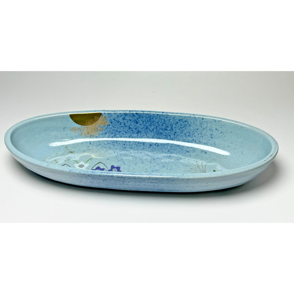 Japanese Arita-Yaki Arita Ware Tsukimi-Usagi Oblong Dish Rabbit Autumn Moon Blue - Picture 2 of 7